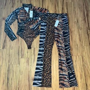Daily paper animal print Jannet Pants set with body suit NWT size medium